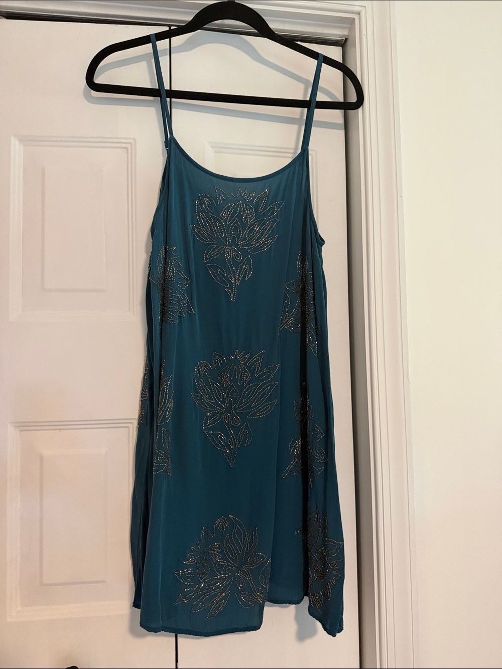 Teal Embellished Spaghetti-Strap Mini Dress